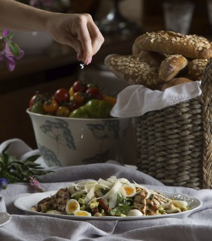 Young spinach and farmyard chicken breast  salad 