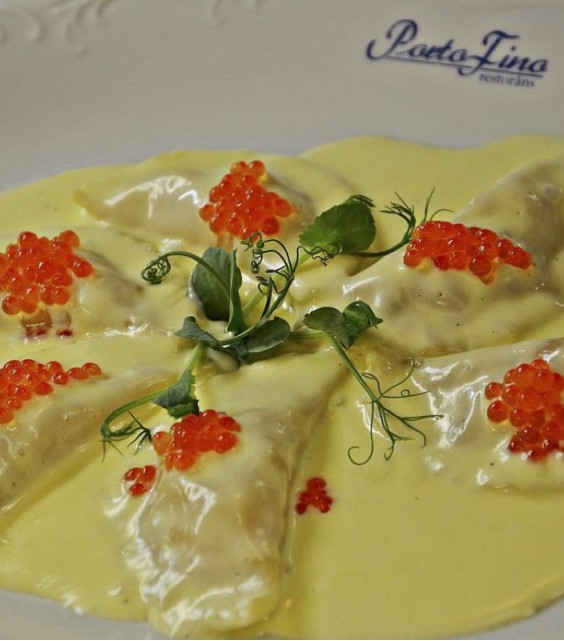 Homemade Ravioli filled with lobster